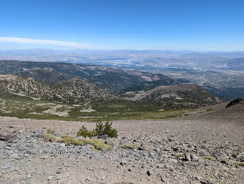 Open rocky slopes on the Mt. Rose Trail with wide views toward the valley.